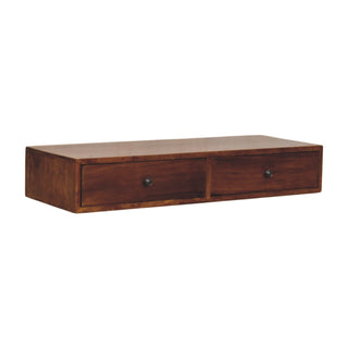 Side angle view of Drift Wall-Mounted Console Table with Drawers Chestnut Mango Wood