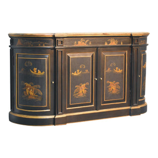 Side angle view of Dynasty Large Sideboard with Hand-Painted Lacquer Doors and Serpentine Plinth Base