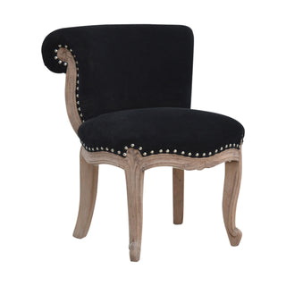 Angled view of Eclipse Accent Chair Black Velvet Studded Scroll Back Cabriole