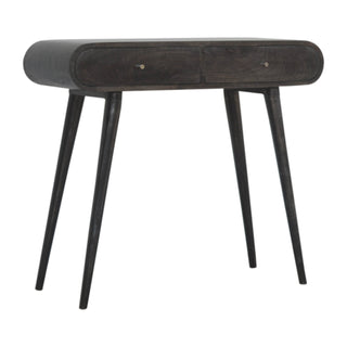 Side angle view of Eclipse Black Console Table with Drawers Ash Black Pill-Top Mango Wood