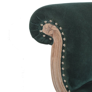 Back view of Emerald Green Velvet Studded Chair, showing the upholstered seat, legs and silhouette