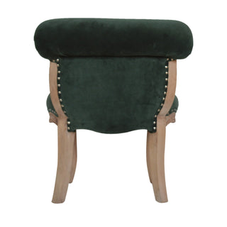 Seat detail view of Emerald Green Velvet Studded Chair, showing the upholstered seat, legs and silhouette