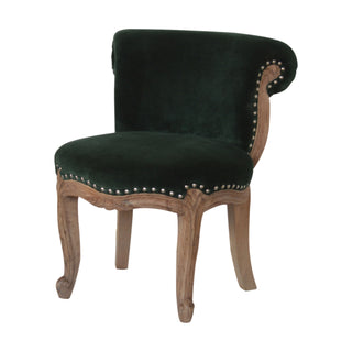 Front view of Emerald Green Velvet Studded Chair, showing the upholstered seat, legs and silhouette