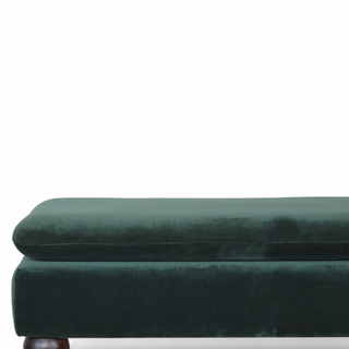 Close-up of fabric texture on Emerald Velvet Storage Bench with Castor Legs