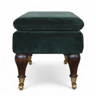 Additional angle of Emerald Velvet Storage Bench with Castor Legs, showing the upholstered seat, legs and silhouette