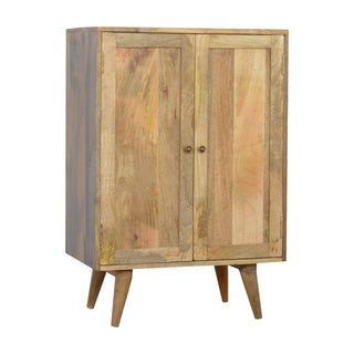 Side angle view of Enzo Drinks Cabinet Tall Twin-Door Glass-Rack Bar Station Natural Oak