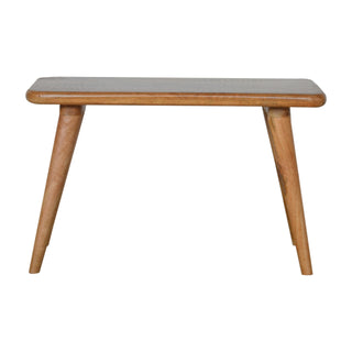 Front view of Fern Hallway Bench Solid Mango Wood Botanical Leaf Resin Inlay Tapered Oak Legs
