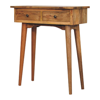 Side angle view of Flint Small Hallway Console Table with Drawers Sustainable Oak Mango