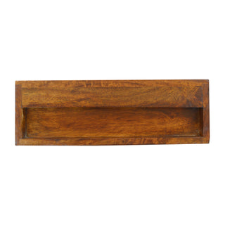 Back view of Floating Chestnut Bedside Table with Gold Brass Inlay with chestnut brass floating