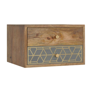 Side angle view of Floating Gold Dice Pattern Bedside Table | Wall-Mounted
