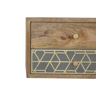 Close-up of finish detail on Floating Gold Dice Pattern Bedside Table | Wall-Mounted