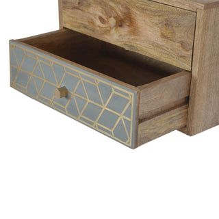 Finish detail view of Floating Gold Dice Pattern Bedside Table | Wall-Mounted