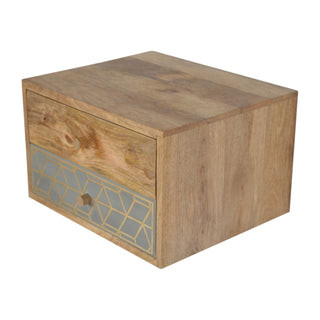 Storage view of Floating Gold Dice Pattern Bedside Table | Wall-Mounted
