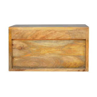 Back view of Floating Gold Dice Pattern Bedside Table | Wall-Mounted, showing the storage shape and furniture finish