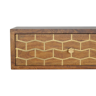 Close-up of finish detail on Floating Gold Pattern Bedside Table | Wall-Mounted Chestnut