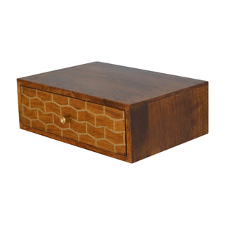 Finish detail view of Floating Gold Pattern Bedside Table | Wall-Mounted Chestnut