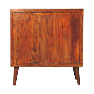 Side angle view of Flora Display Cabinet Hand-Carved Botanical Floral Relief Neem Wood Chestnut