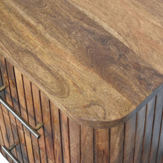 Fluted bedside top surface and wood grain close-up
