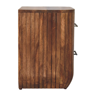 Rear view of fluted bedside showing back panel and solid wood construction