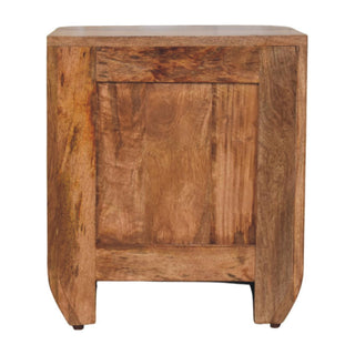 Fluted bedside with drawers side profile view showing tapered leg silhouette
