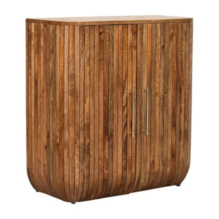 Side view of Fluted Curve Cabinet, showing the storage shape and furniture finish