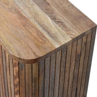 Finish detail view of Fluted Curve Cabinet, showing the storage shape and furniture finish