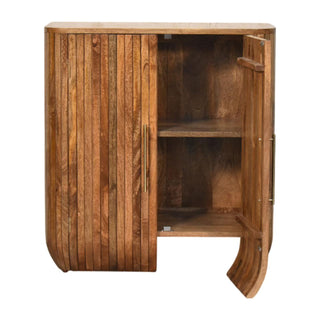 Storage view of Fluted Curve Cabinet, showing the storage shape and furniture finish