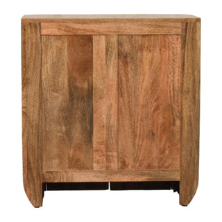 Rear angle view of Fluted Curve Cabinet, showing the storage shape and furniture finish
