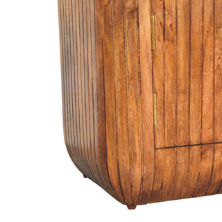 Top view of Fluted Media Console with Shelves, showing the storage shape and furniture finish