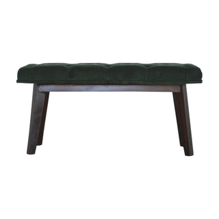Front view of Forrest Upholstered Bench Emerald Green Velvet Deep Button Tufted Rectangular Nordic Legs