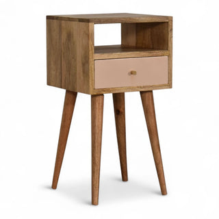 Hand-Painted Solid Wood Nightstand Mini Multicolor - drawer open detail