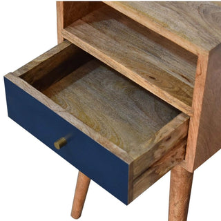 Hand-Painted Solid Wood Nightstand Mini Navy Blue - side angle view