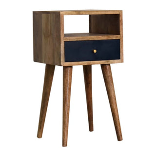 Hand-Painted Solid Wood Nightstand Mini Navy Blue - wood grain close up