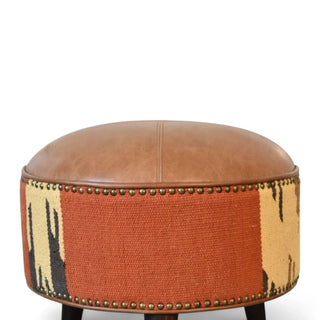 Handmade Leather Solid Wood Ottoman Footstool - dimensions scale