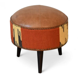 Handmade Leather Solid Wood Ottoman Footstool - styled with decor