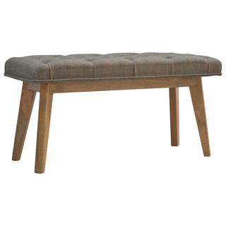 Angled view of Harlo Hallway Bench Multi Tweed Button Tufted Rectangular Natural Oak Legs