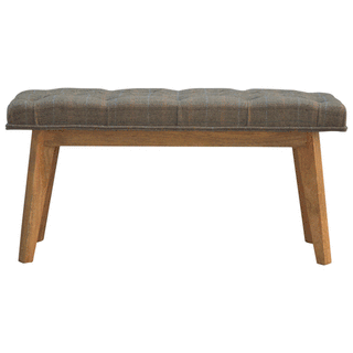 Front view of Harlo Hallway Bench Multi Tweed Button Tufted Rectangular Natural Oak Legs