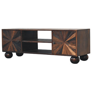 Harlo TV Media Unit Walnut Sunburst - side angle view