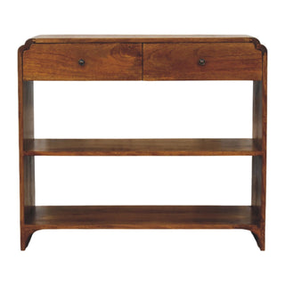 Harlow Console Table Drawers Open Shelf Chestnut Mango Wood - front view