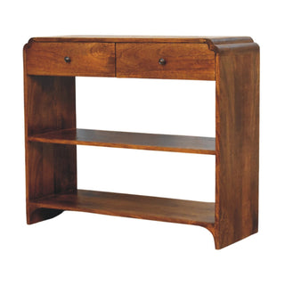 Harlow Console Table Chestnut - open shelf storage detail