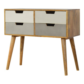 Side angle view of Haze Console Table with Drawers Hand-Painted Grey Ombre Mango Wood