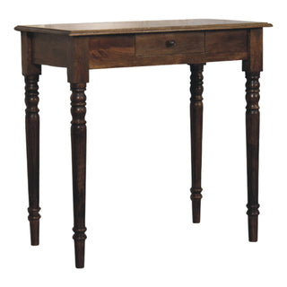 Heritage turned-leg desk side view left showing solid wood construction