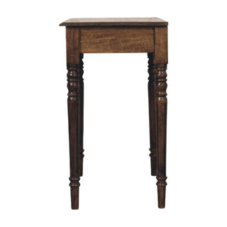 Rear view of heritage turned-leg desk showing back panel and solid wood construction