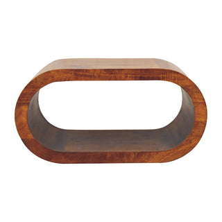Front view of Hoop Coffee Table Solid Mango Wood Open Oval Ring Floor Level Chestnut