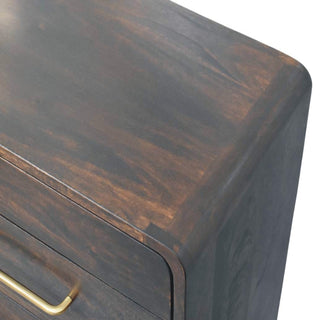 Close-up of drawer front on Hudson 8 Drawer Dresser, showing the storage front, hardware and finish