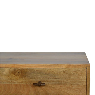 Koda Media Unit Raw Oak Mango Wood Raised Platform Base Twin Drawers with T-Bar Knobs