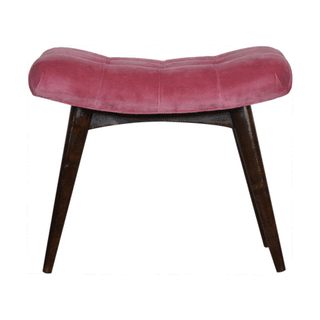 Rosie Upholstered Bench Hot Pink Velvet Grid Tufted Curved Saddle Splayed Legs