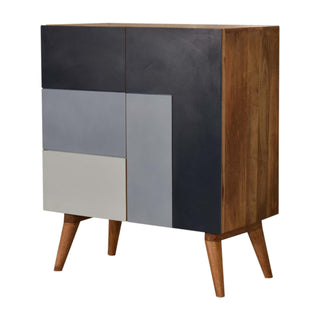 Side angle view of Indigo Sideboard Cabinet Three-Tone Blue L-Pattern Hand-Painted Twin-Door