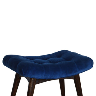Indra Upholstered Bench Royal Blue Velvet - button tufted seat detail
