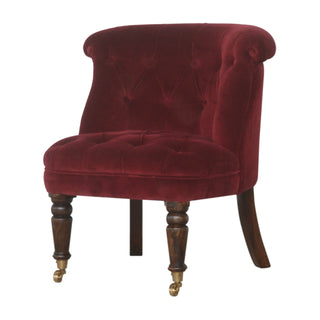 Isolde Accent Chair Wine Red Velvet Buttoned Tub - side angle view